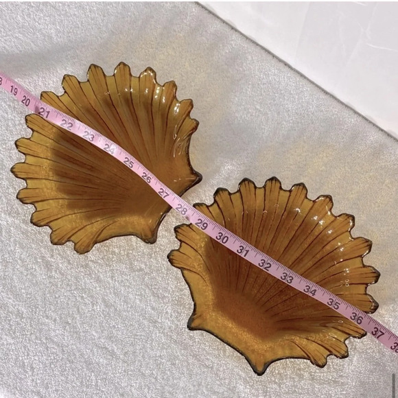 Vintage MCM  Amber Glass Shell Dishes x2 - Picture 10 of 10